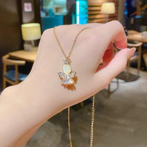 Korean Fashion Angel Pendant Necklace Luxury Fairy Wings Choker With Rhinestone Cute Aesthetic Designer Statement Chain Jewelry