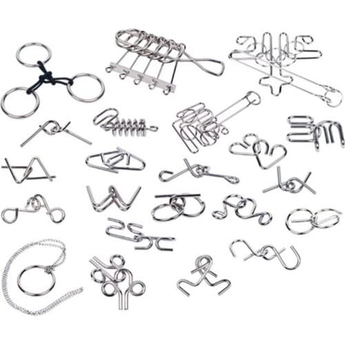 Butebuy 30 Pcs Metal Wire Puzzle IQ Mind Brain Teaser Link Unlock Interlock Toy Q6PD