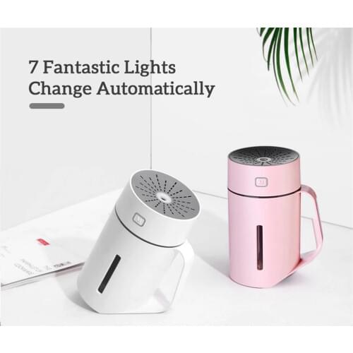 Great Capacity 420ml Mini Air Humidifier Rainbow Color LED Light Fogger Mist Maker Desktop Car Aroma Essential Oil Diffuser