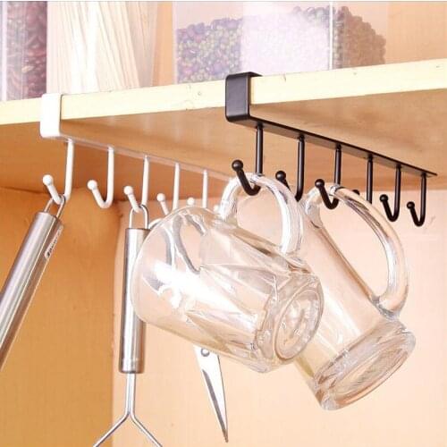 New Hot Fashion 6 Hooks Metal Under Shelf Mug Cup Cupboard Kitchen Organiser Hanging Rack Holder 2021 Hook Up Storage Rack