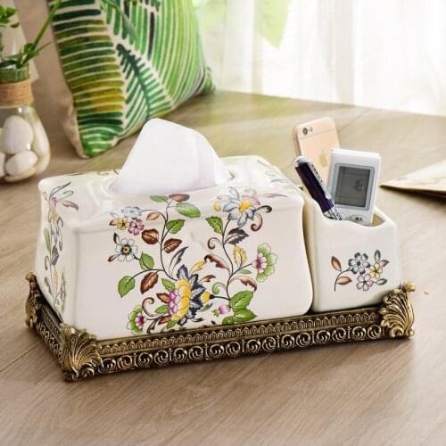 New Chinese tea table ceramic tissue box multifunctional living room storage tool for remote control key modern napkin holder