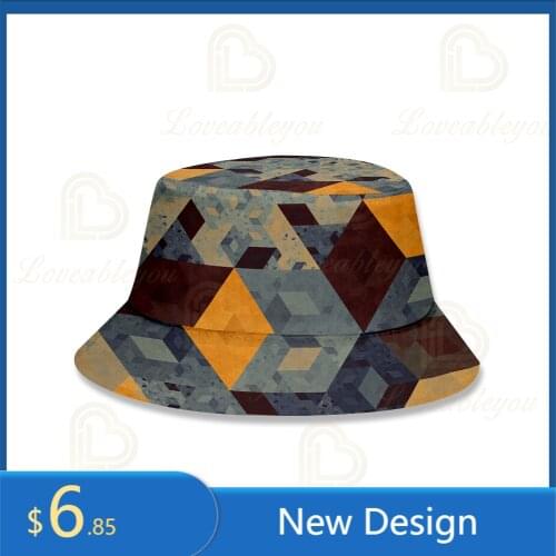 New Style Geometry Pattern Fisherman Hats Reversible Korean Bucket Hats Outdoor Sun Hat Men Women Gift