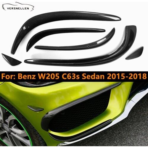 6pcs Real Carbon Fiber Front Bumper Spoiler Splitter for Mercedes Benz W205 C63s Sedan 2015-2018 Air Vent Side Fender Trim Cover