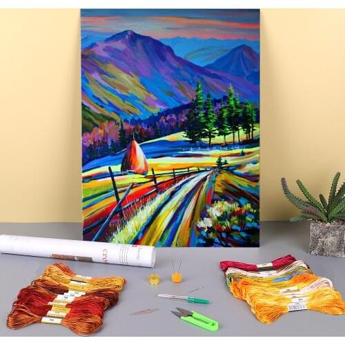 Landscape August Printed Fabric 11CT Cross-Stitch DIY Embroidery Patterns DMC Threads Needlework Craft Handmade Design