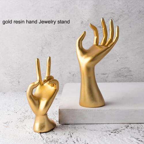 Top New Gold Resin Hand Gfit Ring Necklace Bracelet Bangle Watch Jewelry Display Stand Holder Jewelry Storage