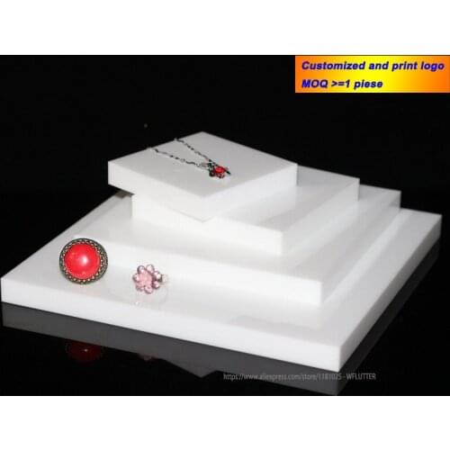 Customized White Square Acrylic Sheet Block Little Doll Holder Cosmetic Organizer Jewelry Display Stand Stamping Bracelet Tray