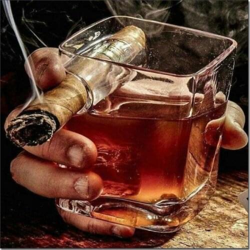Full Round Drill Embroidery Whiskey Cigar 5D Diy Diamond Painting Mosaic Rhinestone Picture Cross Stitch Home Decoration Artwork
