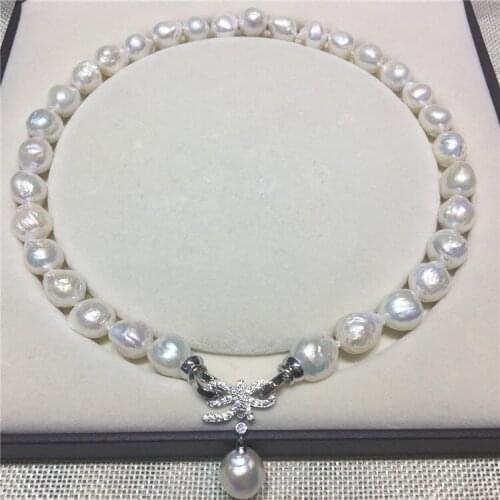 Freshwater pearl baroque shaped pearl necklace white bow buckle simple necklace
