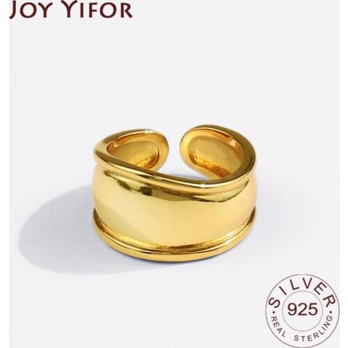 Real 925 Sterling Silver Rings for Women Gold Color Vintage Wedding Trendy Jewelry Large Adjustable Antique Rings Anillos