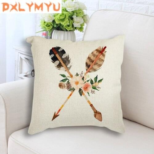 Kids Room Decoration Feather Pillow Linen Cotton Cushion Cover for Sofa Home Decor Flower Square Pillowcase 45x45cm Pillow Case