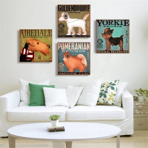 Vintage Wall Art Pictures Music Dog Drinking Animals Posters and Prints Kitchen Decor Wall Painting Home Decor Curdros Retro