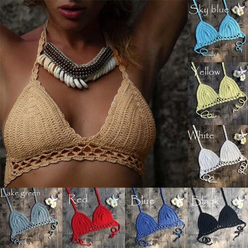Knit Crochet New Sexy Hot Women Swimwear Bikini Mujer Solid Top Knitting Swimsuit Pad Beachwear Push Up Kупальник Женский 2021