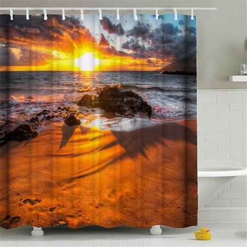 Seaside Sea Beach Sea Wave Coconut Tree Shower Curtains Bathroom Curtain Frabic Waterproof Polyester Bath Curtain With Hooks