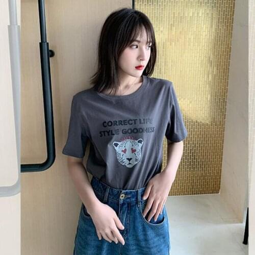 Korean Style T-shirt Women Spring Summer New Short Sleeve Round Neck Women T shirt Cotton Spandex Tee shirt Femme