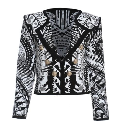 2020 new fashion women clothes V-neck full sleeves printed knitting short high waist jacket female top C322