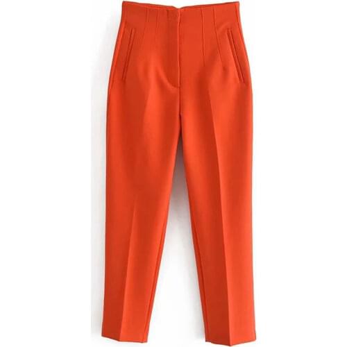Za 2021 women Pantalon candy colors Ankle-Length Slim OL Office high waist Pencil pants Female pocket fashion Suits Trousers