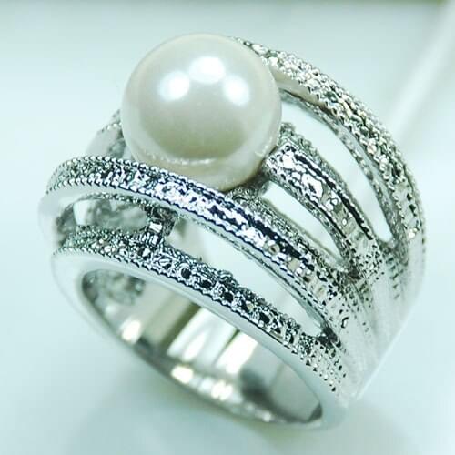 White Pearl 925 Sterling Silver Ring Free Shipping R265 USA Size 6 7 8 9 10 11 12