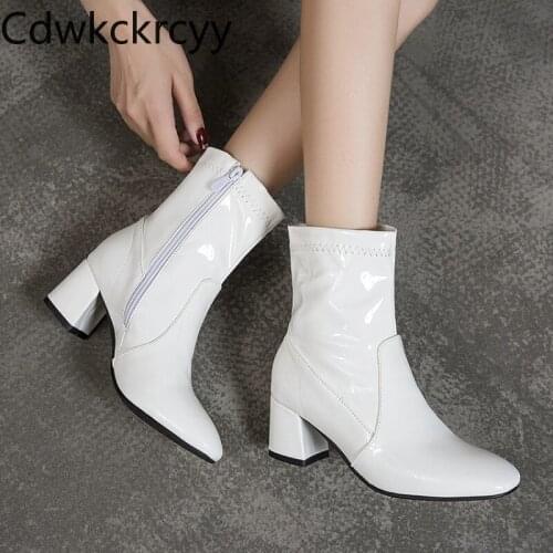 Winter The New fashion Round head Thick with 6CM Martin boots black white Sexy Plus velvet Keep warm High heel Women boots 34-45