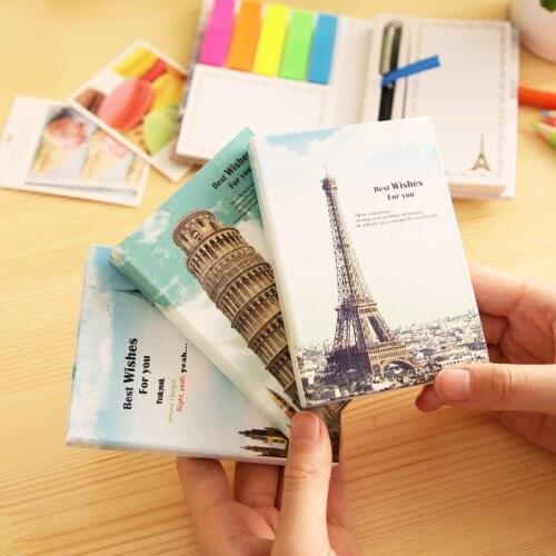 1pcs BF36 South Korea stationery creative places of interest, hard shell notepad combination convenient to stick with a pen