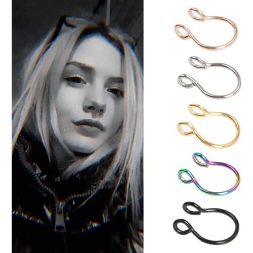 2PCS U Shaped Fake Nose Ring Hoop Septum Rings Titanium Nose Piercing Earrings Fake Piercing Oreja Pircing Jewelry Accessories