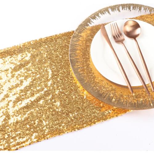 30*275cm Gold Sequin Table Runners Of WeddingPolyester/Nylon Fabric Hotel Tablecloth Gold Icon Decoration Banquet-80620