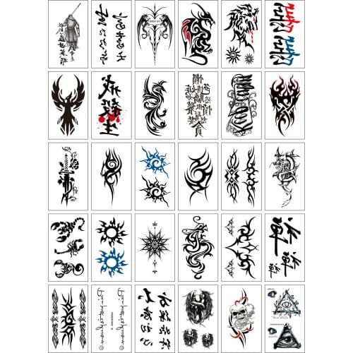 30pcs Small Dark Black Waterproof Tattoos for Women Men Kids Flowers Letters Cute Face Stickers Children Boys Girls Body Art