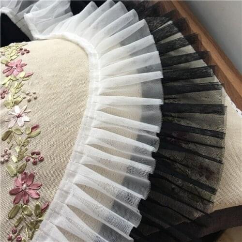 5Yds/lot 9cm wide Exquisite soft mesh pleated lace 2layer Curtain skirt cuffs doll clothes lace accessories AC559