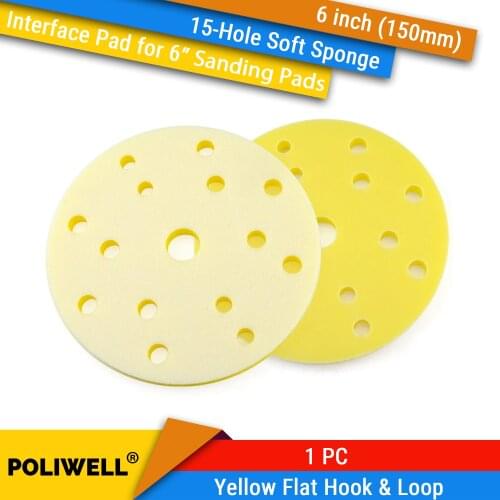 6inch 150mm 15-Hole Soft Sponge Yellow Flat Hook & Loop Surface Protection Interface Buffer Backing Pad