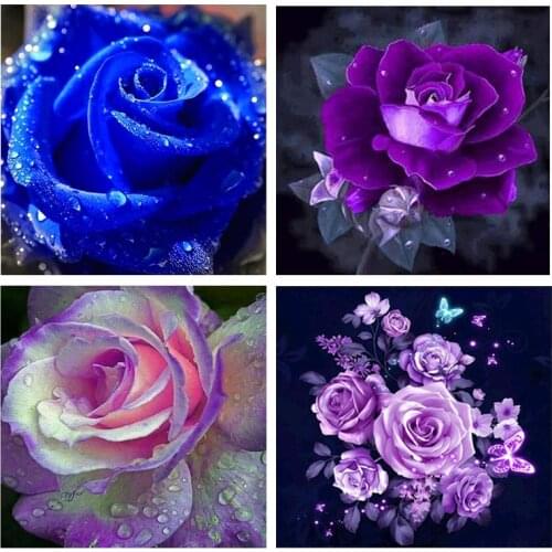 Blue Rose Diamond Painting 5D Full Round Embroidery DIY Stitch Resin Pictures Home Decor Gift