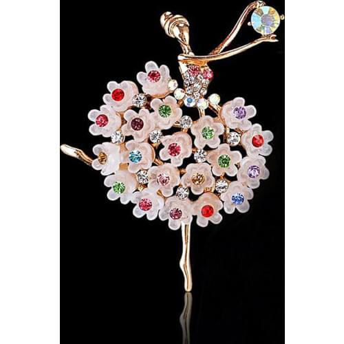 Temperament Ballet Dance Girl Flower skirt Dancer Crystal Brooches Cute Pin Cartoon Beautiful Rhinestone Shining Brooches