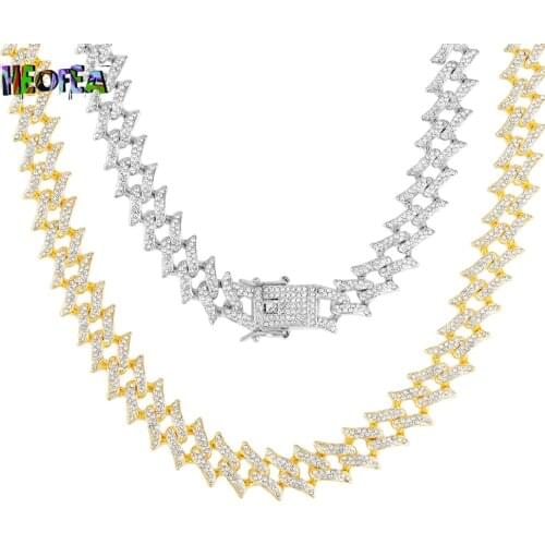 Iced Out Rhinestones Necklace Men Miami Curb Cuban Prickly Chain Gold Silver Color Full Bling Rapper Fashion Jewelry