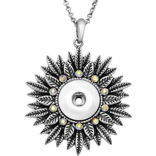 Fashion elegant Beauty Flower Rhinestone pendant snap necklace 60cm chain fit 18mm snap buttons snap jewelry wholesale XL0184