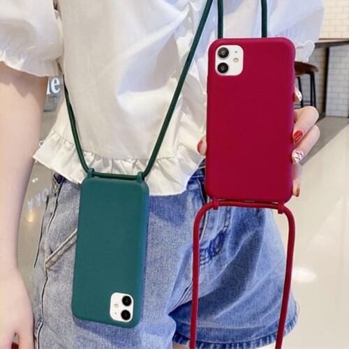 For iPhone 12 11 Pro Max Mini XS XR X 7 8 Plus SE 2020 Case Crossbody Necklace Hand Strap Liquid SIlicone Rope Shockproof Cover
