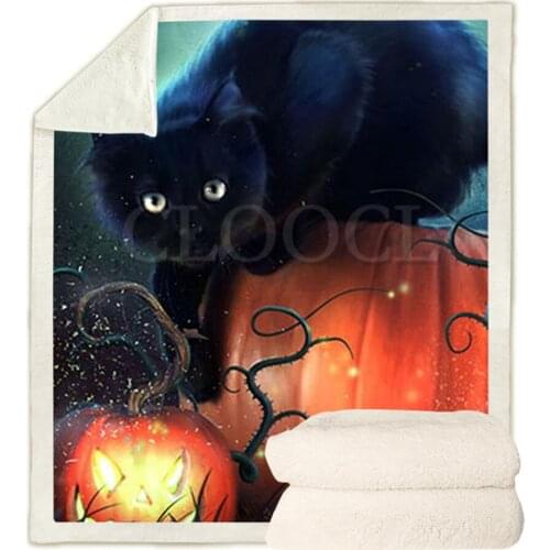CLOOCL Halloween Theme Blankets Black Cat Pumkins 3D Printed Double Layer Halloween Blanket Gifts For Boys Girls