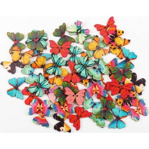 Wooden Mixed Color Butterfly Shape Buttons 2 Holes Handmade Clothing Sewing Scrapbooking Crafts DIY 28x20mm 30pcs