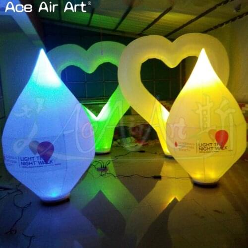 Cheap ground LED decoration,inflatable water Drop and inflatable heart model with colourful light for party,stage
