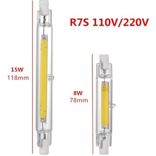 Dimmable R7S COB LED Lamp Bulb Glass Tube for Replace Halogen Light Spot Light 78mm 118mm AC 110V 220V Energy saving lighting
