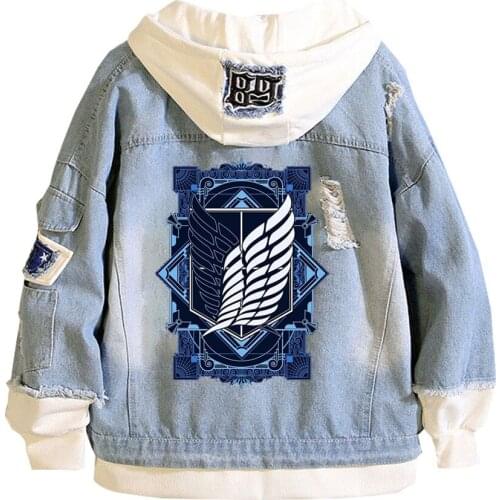 Attack on Titan Jeans denim Jacket Harajuku All-match Printed Denim Hooded Sweatshirt Outwear Jacket