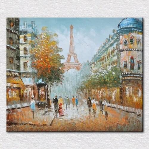 Home decor oil painting canvas eiffel tower picture quality palette knife oil painting on canvas for living room decor