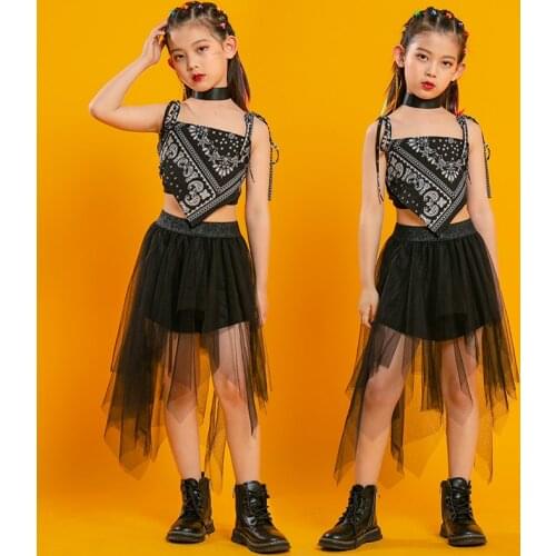 Jazz Dance Performance Costume Punk Style Crop Tops For Girls Hip Hop Clothing Modern Childrens Day Dance Costume Kids BL6004