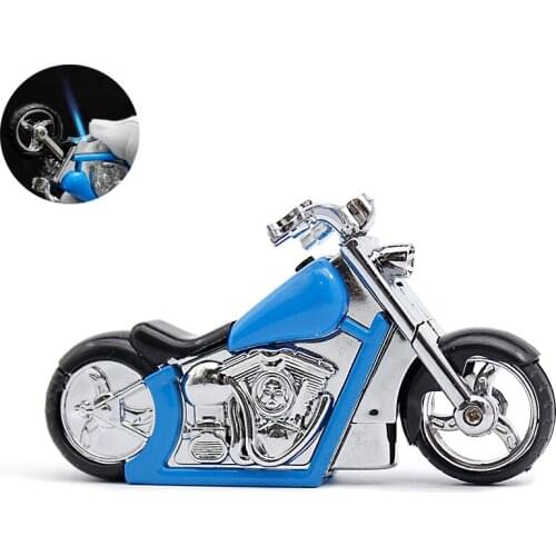 Creative Jet Torch Lighter Windproof Motorcycle Shape Blue Flame Cool Lighters Refillable Butane Gas Lighter With LED Light