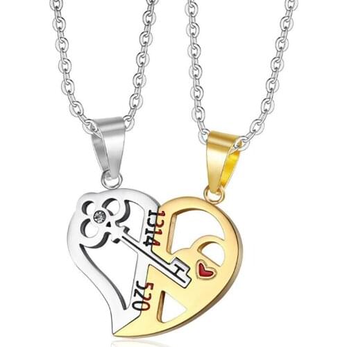 Stainless Steel Key To Heart Jigsaw Puzzle Pendant Necklace Lovers Jewelry Gift For Him