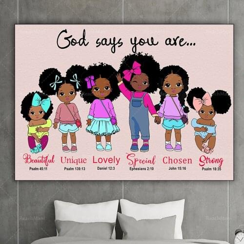 Little Black Girls Canvas Poster, God Says You Are Unique Beautiful Poster, African American Girl, Black Girls Poster, Black Gir