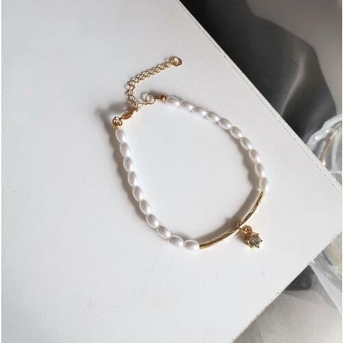 Fashion Jewelry Simulated Pearl Bracelet Hot Selling Korean Temperament Metal Stick With A Star Charm Bracelet For Lady Gifts