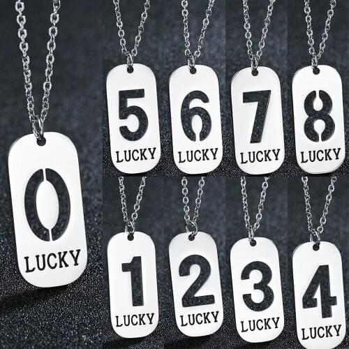 Lucky Number 0-9 Necklaces Pendant For Women Men Fashion Stainless Steel Long Chain Couple Necklaces Love Gift High Quality