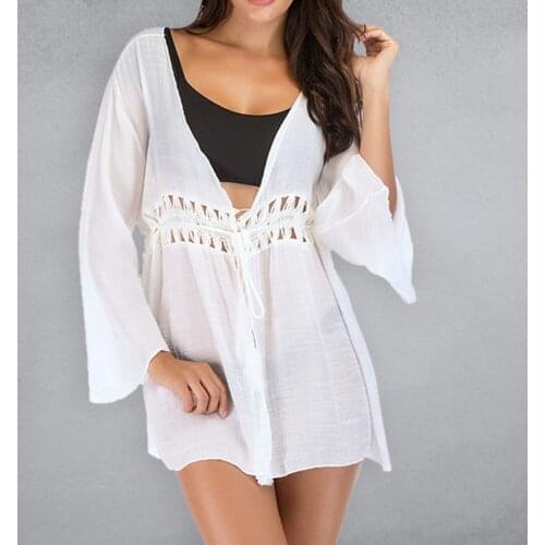 Sexy Bikini Cover-ups White Tunic Casual Summer Beach Dress Women Plus Size Beach Wear Kimono Swim Suit Cover Up Coat