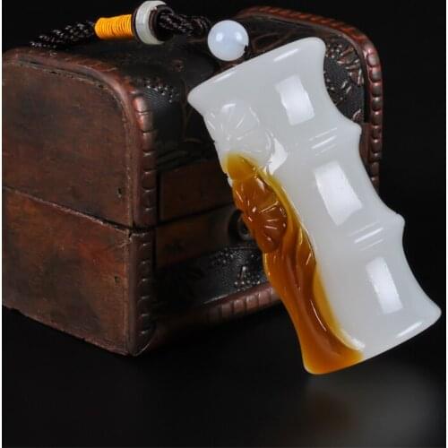 Natural hetian white jade pendants handcarved bamboo jade pendant natural jade stone jadeite jade necklace jade jewelry