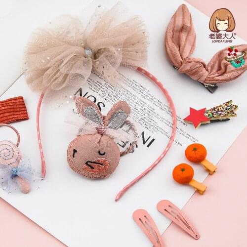 Old Lady Summer Handmade Fabric Original Mesh Big Bow Headband Bunny Theme Hair Accessories Set