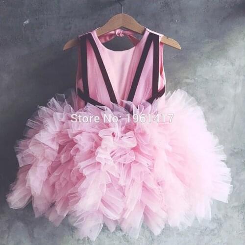 Pink Ball Gown Baby Girls Dresses For Weddings Puffy Tulle Girls Pageant Dress Kids Birthday Gown Custom AG0379