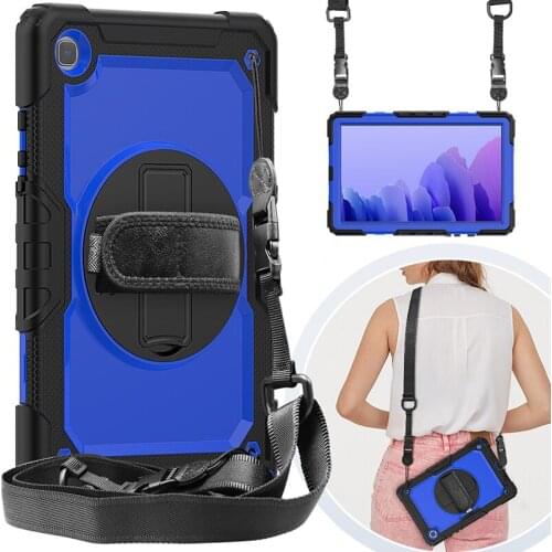 Heavy Duty Durable Cover for Samsung Galaxy Tab A7 10.4 T505 T500 Silicone Case with Nylon Shoulder Hand Strap+Pen